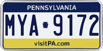 PA license plate MYA9172
