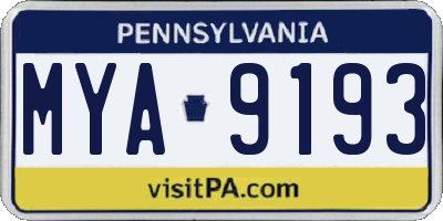 PA license plate MYA9193