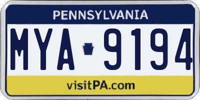 PA license plate MYA9194