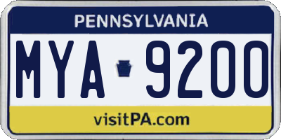 PA license plate MYA9200