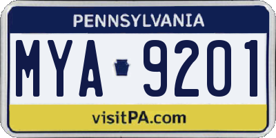 PA license plate MYA9201