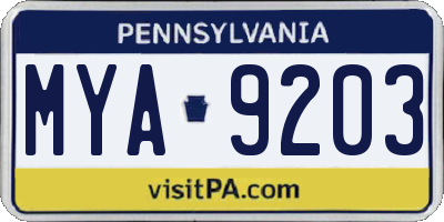 PA license plate MYA9203