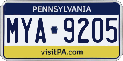 PA license plate MYA9205