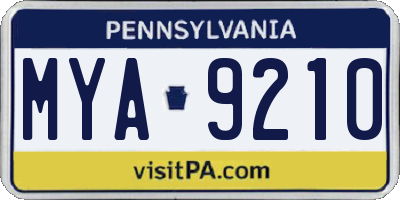 PA license plate MYA9210