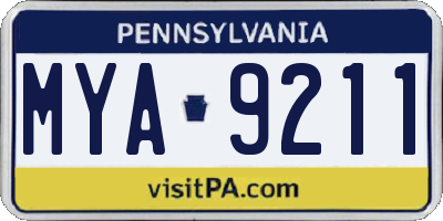 PA license plate MYA9211