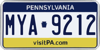 PA license plate MYA9212