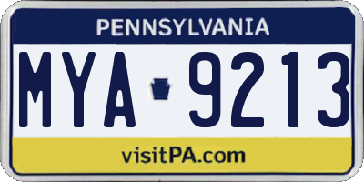 PA license plate MYA9213