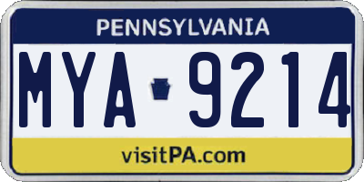 PA license plate MYA9214