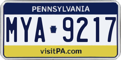 PA license plate MYA9217