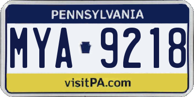 PA license plate MYA9218