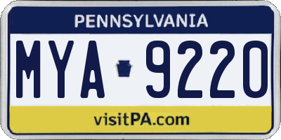 PA license plate MYA9220
