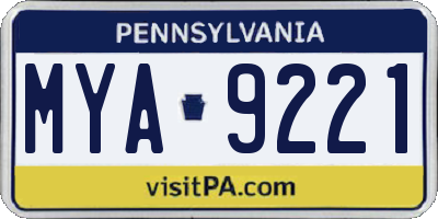 PA license plate MYA9221