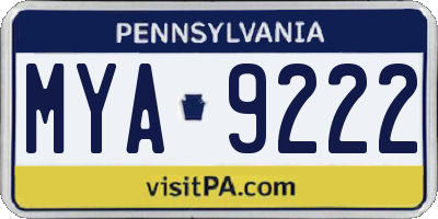 PA license plate MYA9222