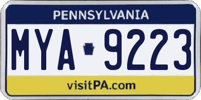 PA license plate MYA9223