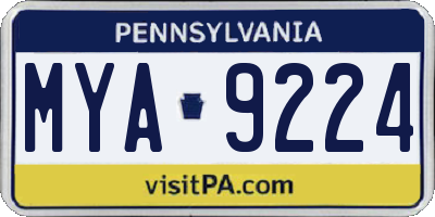 PA license plate MYA9224