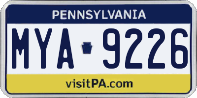 PA license plate MYA9226