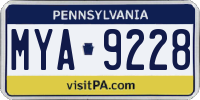 PA license plate MYA9228