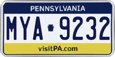 PA license plate MYA9232