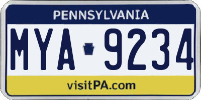 PA license plate MYA9234