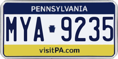 PA license plate MYA9235