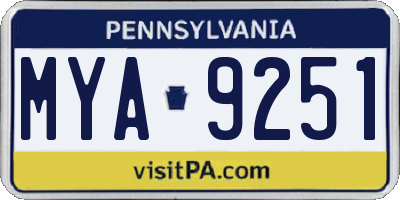 PA license plate MYA9251