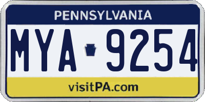 PA license plate MYA9254