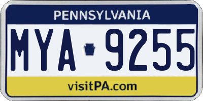 PA license plate MYA9255