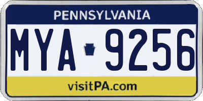 PA license plate MYA9256