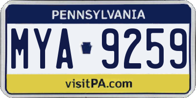 PA license plate MYA9259