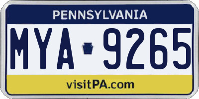 PA license plate MYA9265