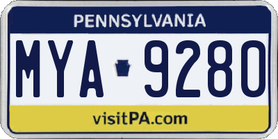PA license plate MYA9280