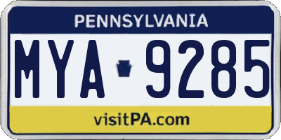 PA license plate MYA9285