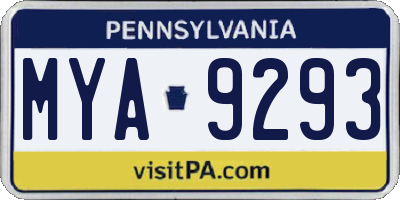 PA license plate MYA9293