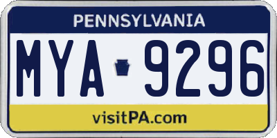 PA license plate MYA9296