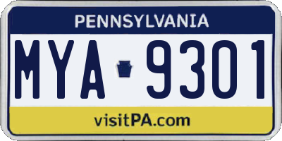PA license plate MYA9301