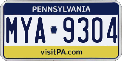 PA license plate MYA9304