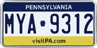 PA license plate MYA9312