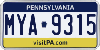 PA license plate MYA9315