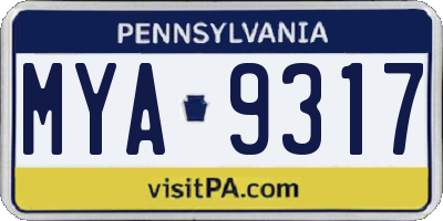 PA license plate MYA9317