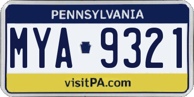 PA license plate MYA9321