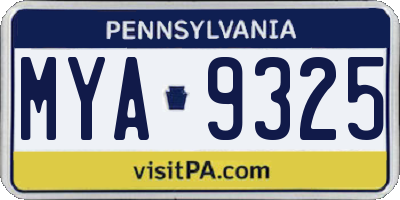PA license plate MYA9325