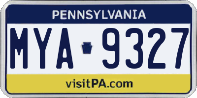 PA license plate MYA9327