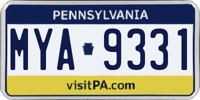PA license plate MYA9331