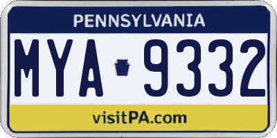PA license plate MYA9332
