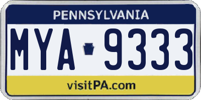 PA license plate MYA9333