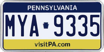 PA license plate MYA9335