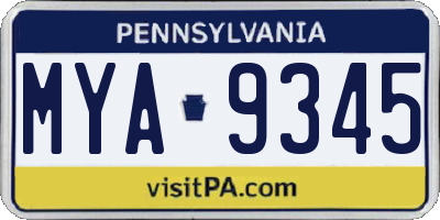 PA license plate MYA9345
