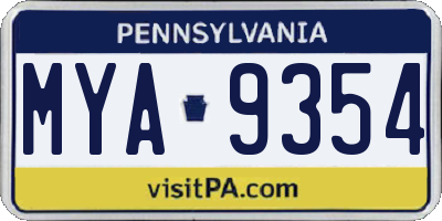 PA license plate MYA9354