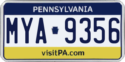 PA license plate MYA9356