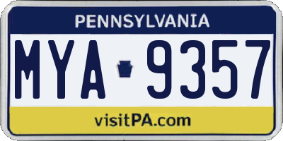 PA license plate MYA9357
